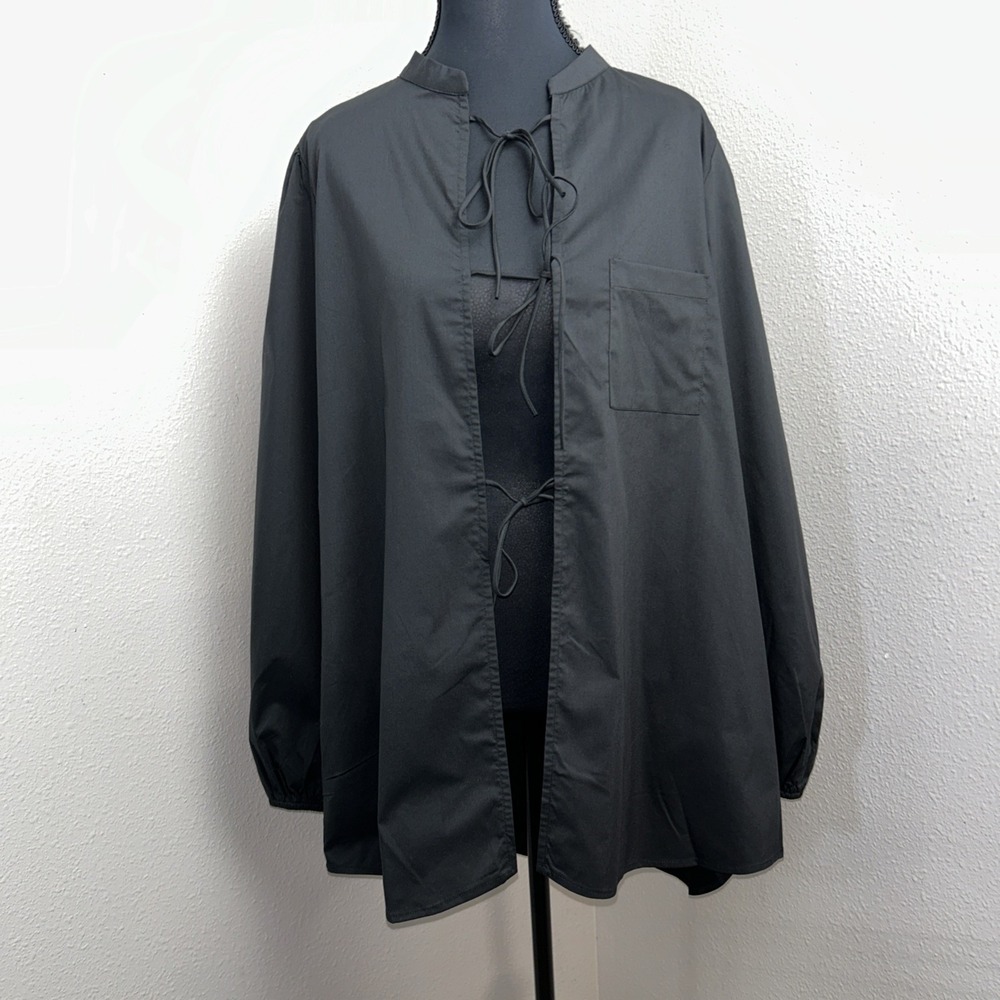 Anthropologie Azel Hazel Blouse Women's Large Black Tie Front Long Sleeve‎ Boho